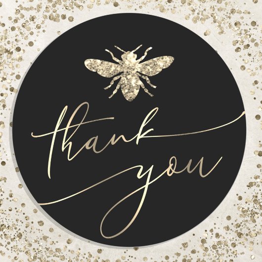 Sticker Rond abeille pailletée merci