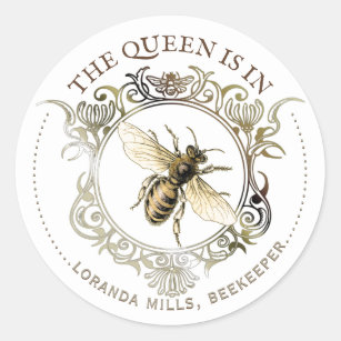 Sticker Rond Abeille Queen Bee Ornate Frame Emblem Plaque