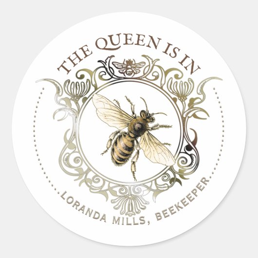 Sticker Rond Abeille Queen Bee Ornate Frame Emblem Plaque (Devant)