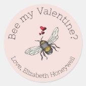 Sticker Rond Abeille rose rousse Mon abeille Saint-Valentin (Devant)