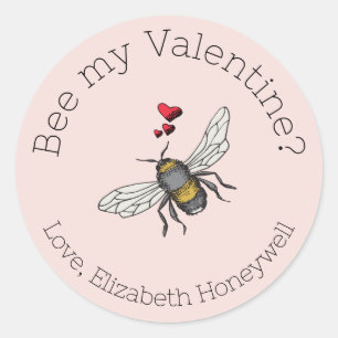 Sticker Rond Abeille rose rousse Mon abeille Saint-Valentin