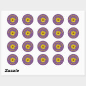 Sticker Rond Abeille sur le tournesol jaune violet script fait  (Feuille)