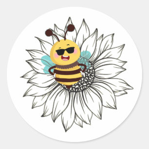 Sticker Rond abeille sur un tournesol