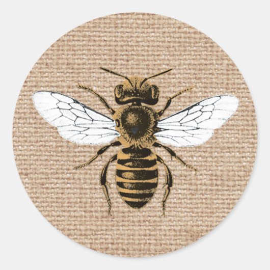 Sticker Rond Abeille vintage sur Burlap (Devant)