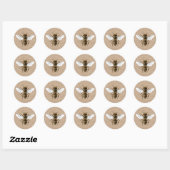 Sticker Rond Abeille vintage sur Burlap (Feuille)