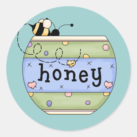 Sticker Rond Abeille volant dans un pot de miel (Devant)