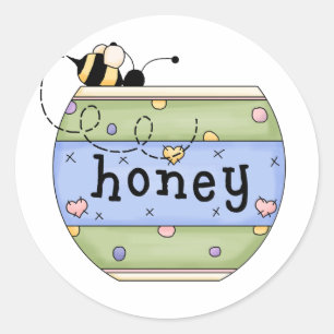 Sticker Rond Abeille volant dans un pot de miel