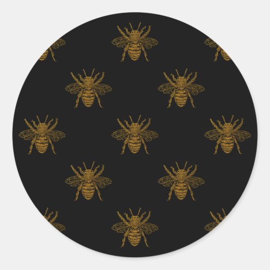 Sticker Rond Abeilles à huile métal or sur noir (Devant)
