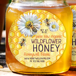 Sticker Rond Abeilles de miel Apiary Fleur sauvage Honey Jar Li
