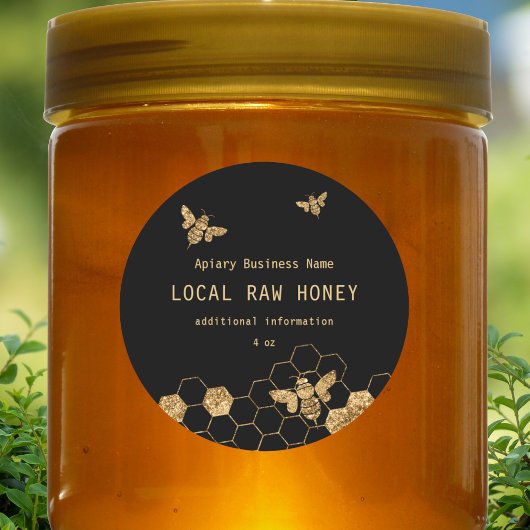 Sticker Rond Abeilles de miel Noir Et Or Moderne