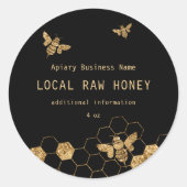 Sticker Rond Abeilles de miel Noir Et Or Moderne (Devant)