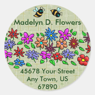 Sticker Rond Abeilles et fleurs