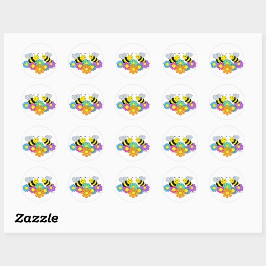 Sticker Rond Abeilles et fleurs (Feuille)