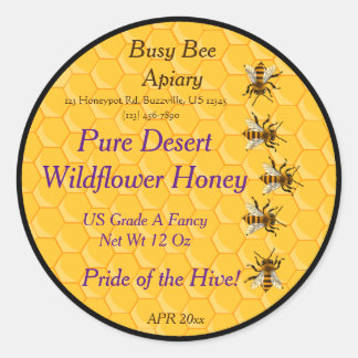 Sticker Rond Abeilles et peigne à miel avec anneau Arrière - pl