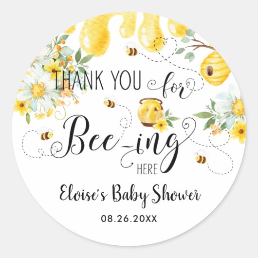 Sticker Rond Abeilles mignonnes Baby shower d'anniversaire Flor (Devant)