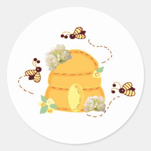 Sticker Rond Abeilles occupées avec chevalet rond classique de (Devant)