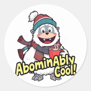 Sticker Rond Abominablement Cool Winter Yeti Design