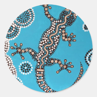 Sticker Rond Aboriginal Art, Gecko, peinture ponctuelle, Dot-Pa