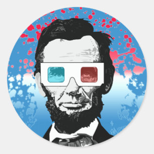 Sticker Rond Abraham Lincoln lunettes 3D joyeuses Lumière Bleue