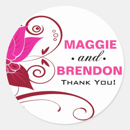 Sticker Rond Abraxas Abstrait Merci floral fuschia oxblood (Devant)