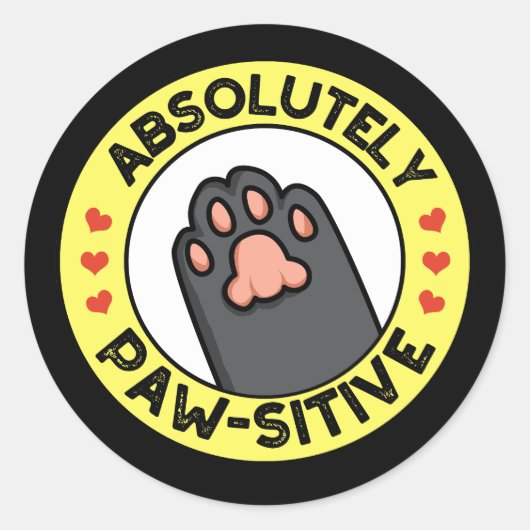 Sticker Rond Absolument Pawsitive Funny Paw Pun Dark BG (Devant)