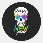 Sticker Rond Abstract Happy New Skull Year  (Devant)