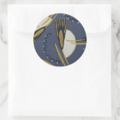 Sticker Rond Abstrait Bleu blanc Or brossé Plante (Sac)