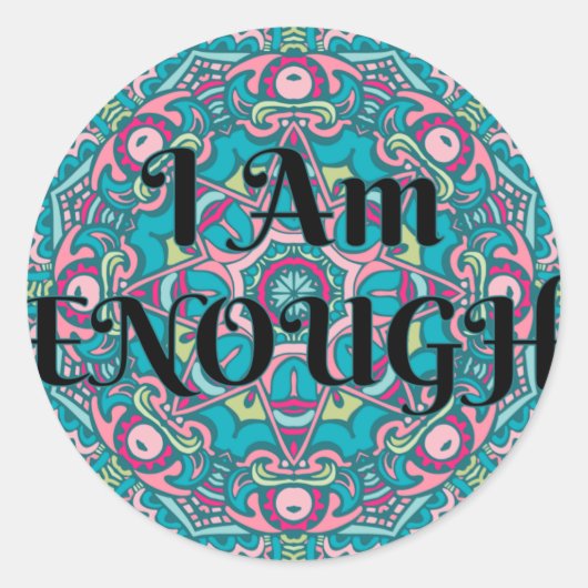 Sticker Rond Abstrait Boho Mandala Je Suis Assez Affirmation (Devant)