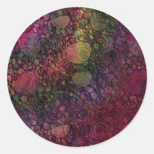 Sticker Rond Abstrait Coloré avec Cercles Noirs et Grunge