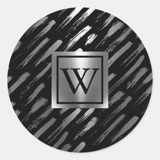 Sticker Rond Abstrait métallique noir et argent (Devant)