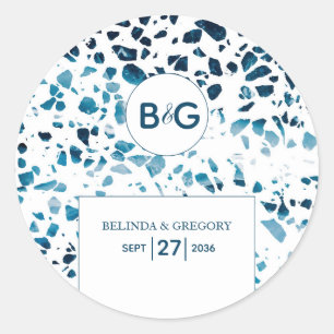 Sticker Rond Abstrait moderne Terrazzo Mosaic Mariage bleu