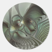 Sticker Rond Abstrait Olive Sage Green Grey Fractal Art Imagina (Devant)