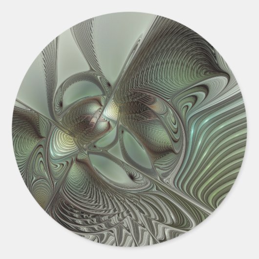 Sticker Rond Abstrait Olive Sage Vert Gris Art Fractal Fantasti (Devant)