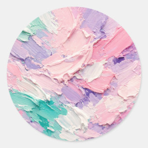Sticker Rond Abstrait Pastel avec Coup de Pinceau Impasto