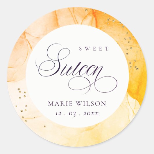 Sticker Rond Abstrait Pastel Jaune Orange Douce 16 Anniversaire (Devant)