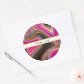 Sticker Rond Abstrait rose et noir avec Merci à perches d'or (Enveloppe)