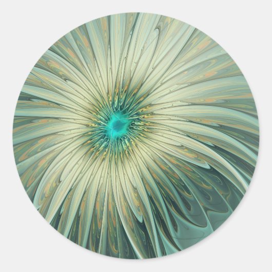 Sticker Rond Abstrait Sage Green Imaginaire Fleur Fractal Art (Devant)