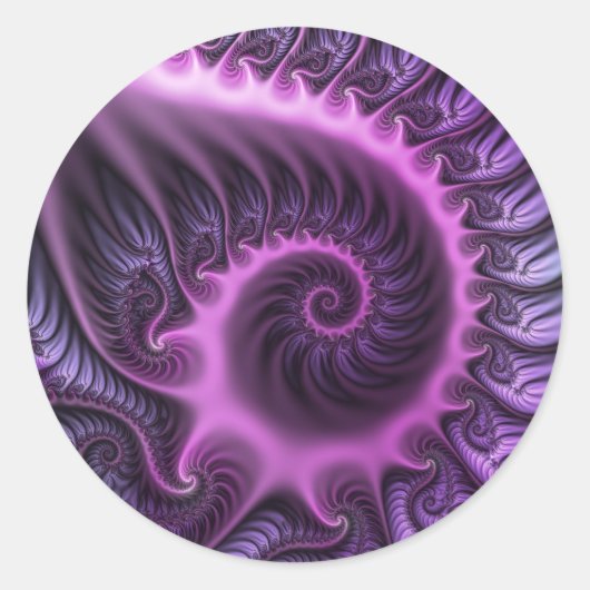 Sticker Rond Abstrait Vivant Spirale d'Art Fractal Rose Violet (Devant)