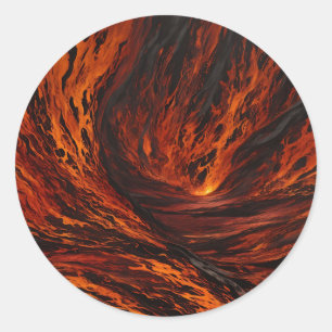 Sticker Rond Abstrait volcanique de flux de feu