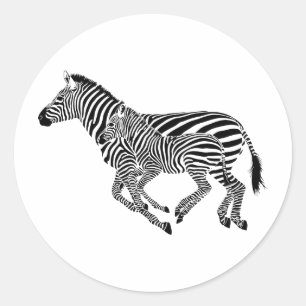 Sticker Rond Abstrait Zebras mère et enfant