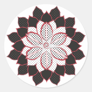 Sticker Rond Abstraite poinsettia pois noire, blanche, rouge