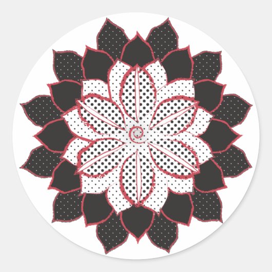 Sticker Rond Abstraite poinsettia pois noire, blanche, rouge (Devant)