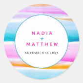 Sticker Rond Abstraites lignes tropicales aqua mariage rose (Devant)