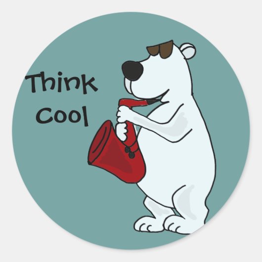 Sticker Rond AC- Ours polaire Cool Lecture du dessin saxophone (Devant)