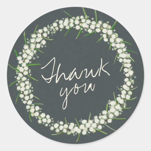 Sticker Rond Acacia wattle wreath mariage merci (Devant)