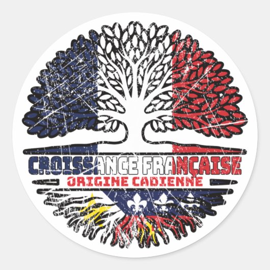 Sticker Rond Acadien Cajun France Arbre Drapeau (Devant)