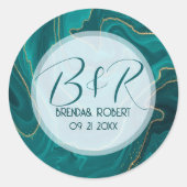 Sticker Rond Accent or en marbre liquide turquoise (Devant)