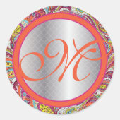 Sticker Rond Accents Argent Peacock Paisley Tangerine Fuchsia (Devant)