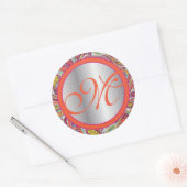 Sticker Rond Accents Argent Peacock Paisley Tangerine Fuchsia (Enveloppe)