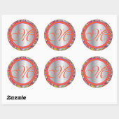Sticker Rond Accents Argent Peacock Paisley Tangerine Fuchsia (Feuille)